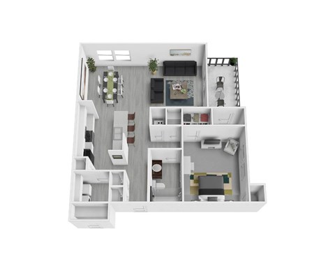 Floor plan for 1 bed, 1 bath, 833 sqft